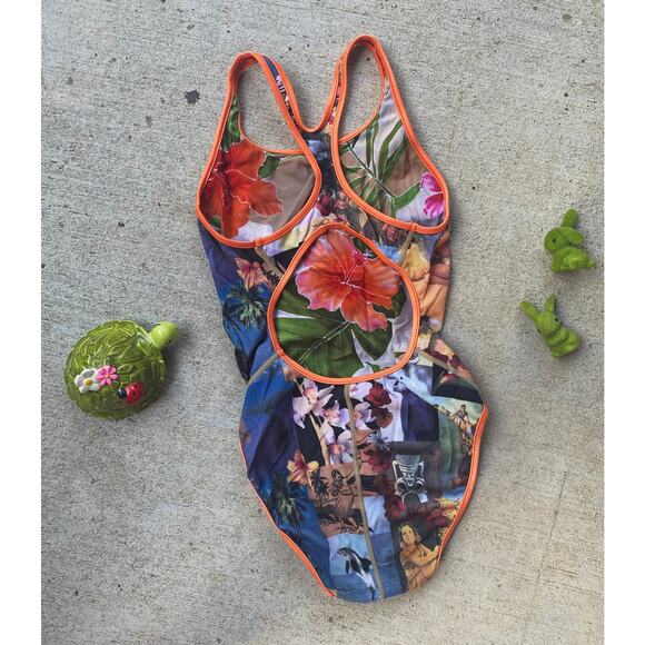 vintage 90s SPEEDO Hawaiian Print REVERSIBLE SWIMSUIT xs/0 tropical photo y2k - Picture 6 of 10